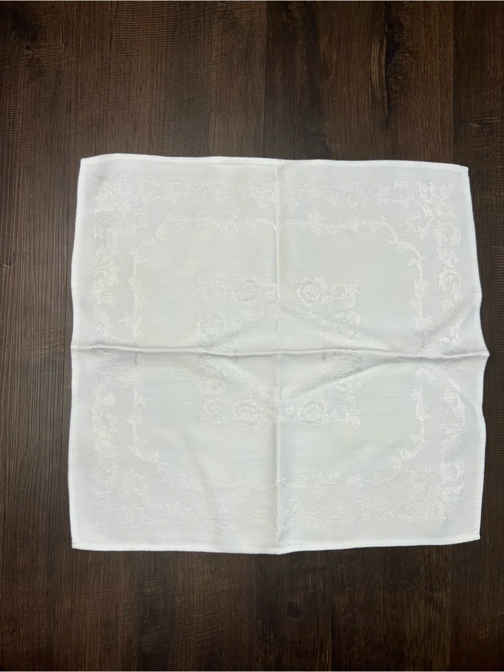 Set of Three Vintage Patterned White Napkins
